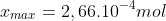 x_{max}=2,66.10^{-4 }mol