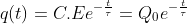 q(t)=C.Ee^{-\frac{t}{\tau }}=Q_{0}e^{-\frac{t}{\tau }}