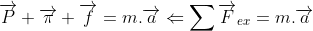 \overrightarrow{P} + \overrightarrow{\pi } + \overrightarrow{f} = m.\overrightarrow{a} \Leftarrow \sum \overrightarrow{F}_{ex} = m.\overrightarrow{a}