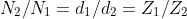 N_{2}/N_{1}=d_{1}/d_{2}=Z_{1}/Z_{2}