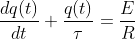 \frac{dq(t)}{dt}+\frac{q(t)}{\tau }=\frac{E}{R}