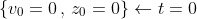 \left \{ v_{0} = 0 \, ,\, z_{0} = 0 \right \} \leftarrow t = 0