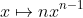 x\mapsto nx^{n-1}