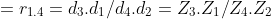 =r_{1.4}=d_{3}.d_{1}/d_{4}.d_{2}=Z_{3}.Z_{1}/Z_{4}.Z_{2}