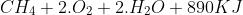 CH_4+2.O_2+2.H_2O+890KJ