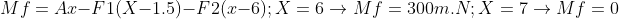Mf=Ax-F1(X-1.5)-F2(x-6);X=6\rightarrow Mf=300m.N ; X=7\rightarrow Mf=0
