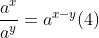 \frac{a^x}{a^y}=a^{x-y}(4)~~~~a^{-y}=\frac{1}{a^y}(3)~~~~a^xa^y=a^{x+y}(2)~~~~\ln (a^x)=x\ln a(1)\\\\ \left ( \frac{a}{b} \right )^x=\frac{a^x}{b^y}(7)~~~~~~(ab)^x=a^xb^x(6)~~~~~~(a^x)^y=a^{xy}(5)