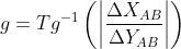 g = Tg^{-1}\left ( \left | \frac{\Delta X_{AB}}{\Delta Y_{AB}} \right | \right )