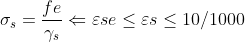 \sigma _{s}=\frac{fe}{\gamma _{s}}\Leftarrow \varepsilon se\leq \varepsilon s\leq10/1000