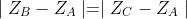 \mid Z_{B}-Z_{A}\mid=\mid Z_{C}-Z_{A}\mid