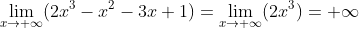 \lim_{x\rightarrow +\infty }(2x^3-x^2-3x+1 )=\lim_{x\rightarrow +\infty}(2x^3)=+\infty