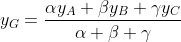 y_{G}=\frac{\alpha y_{A}+\beta y_{B}+\gamma y_{C}}{\alpha +\beta +\gamma }